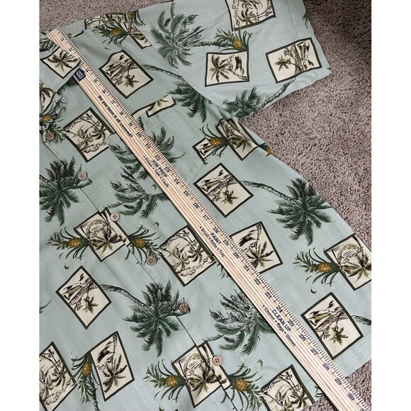 Bermuda Bay Mens Green Silk Hawaiian Short Sleeve Shirt Size M - Picture 8 of 8
